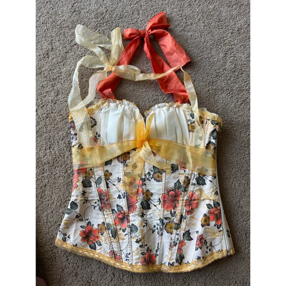 Vintage Handmade Floral Halter Lace-Up Corset Top with Ribbon Ties small - Picture 16 of 16